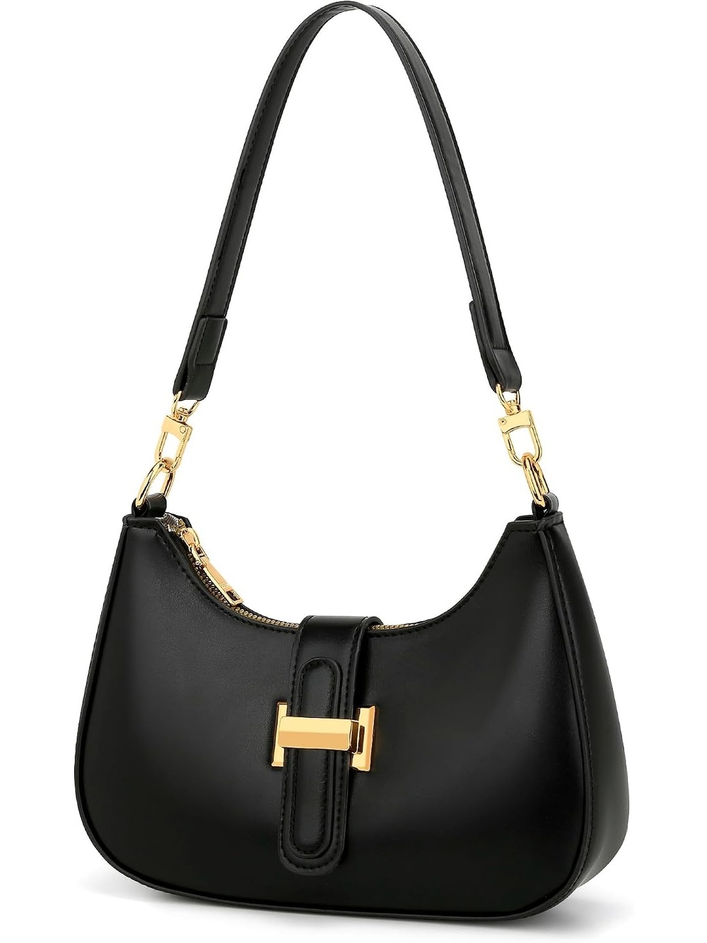 〽️ Women's Black Vegan Leather Cute Clutch Purses Zip Small Shoulder Bag